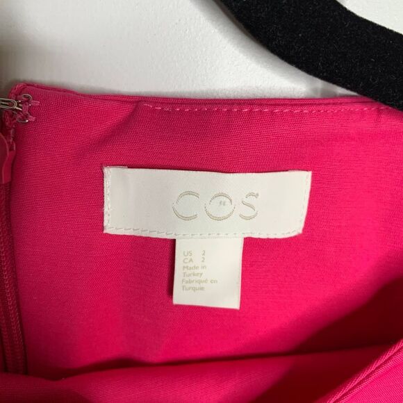 COS Hot Pink Cotton Shift Dress with Side Slits Modern Minimalist size US 2 - Picture 3 of 6